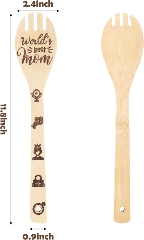 5Pcs Mother's Day Wooden Spoons Utensils Set, Non-Stick Bamboo Cooking Gadget for Mother's Day Gift