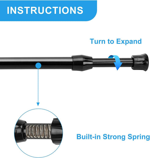 2 Pack Tension Curtain Rod - 15.7-28 Inch Adjustable Spring Loaded Rods for Windows, Black