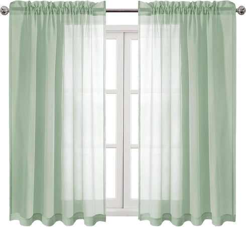 DWCN Bean Green Sheer Curtains, Semi Transparent Voile Rod Pocket Curtains for Bedroom and Living Room, 52 x 45 inches,