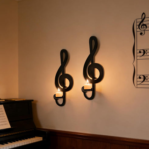 Set 2 (2, Candle Sconces of Wall Musical Note Sconces Decor Wall Mounted Metal Candle Holders with Foldable Tray