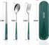 Travel cutlery set, 18/8 stainless steel cutlery, Reusable utensils set with case, Portable Silverware Lunch Box for Camping and Office(Green) by inkuleer