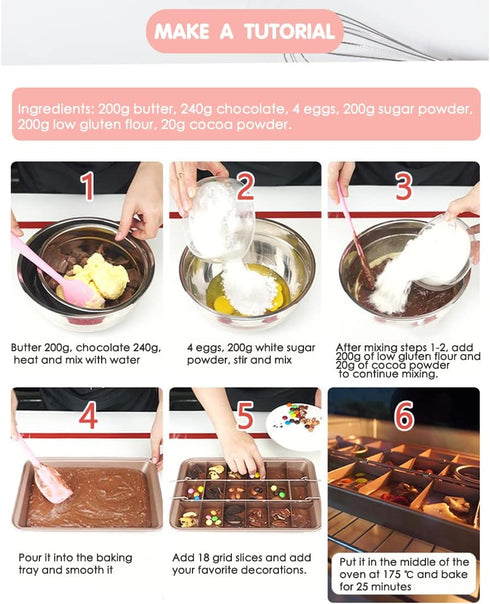 Brownie Pan with Dividers, Non Stick 18 Pre-slice Carbon Steel Bakeware Tray for Baking Bread and Cake