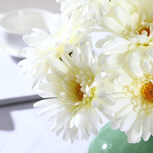TOPIA Artificial African Daisies Flowers, Pack of 10 White Silk Gerbera Daisies