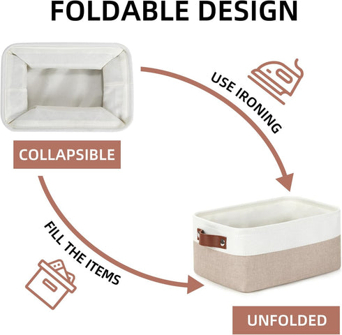 DULLEMELO Small Storage Bins with Handles, Set of 2 Collapsible Fabric Bins for Organizing 11.8x7.9x5.1 Inch (White &