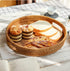 YANGQIHOME Rattan Round Serving Tray - Decorative Coffee Table Tray, Hand Woven Serving Basket with Handles