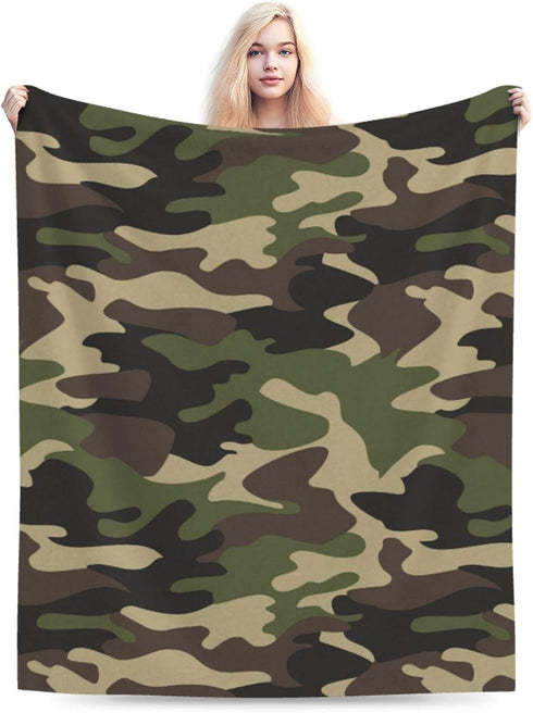 Perinsto Military Camouflage Pattern Throw Blanket Ultra Soft Warm All Season Green Camo