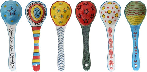 heart & home Ceramic Spoon Set of 6, Colorful Deep Round Soup Spoons, Ceramic Serving Spoons, 6.5'' Inches