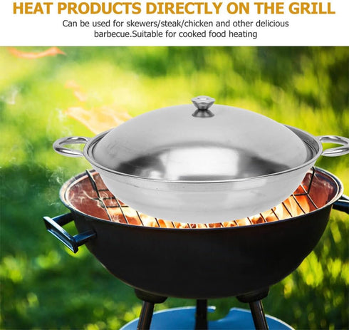 Kichvoe Stainless Steel Wok Pan with Lid, 2pcs Nonstick Frying Pan for Home Outdoor Camping BBQ, 22cm