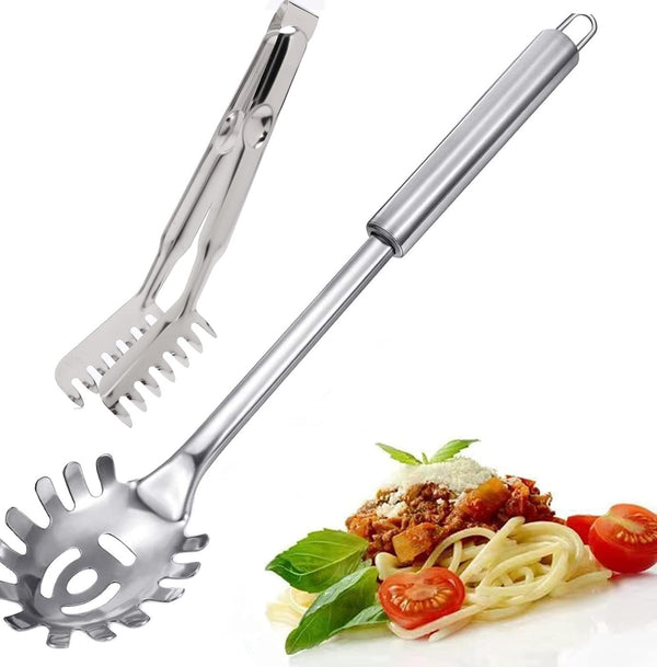 2 Pieces Spaghetti Spoon Set, Durable Stainless Steel Pasta Fork and Spoon, Heat Resistant 12 inch Pasta Server and
