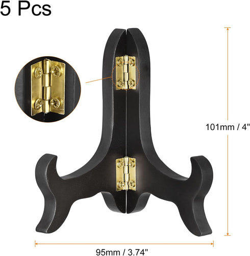 uxcell 5pcs 4" Easel Plate Holder, Wooden Folding Display Stand Black for Decorative Picture Frame