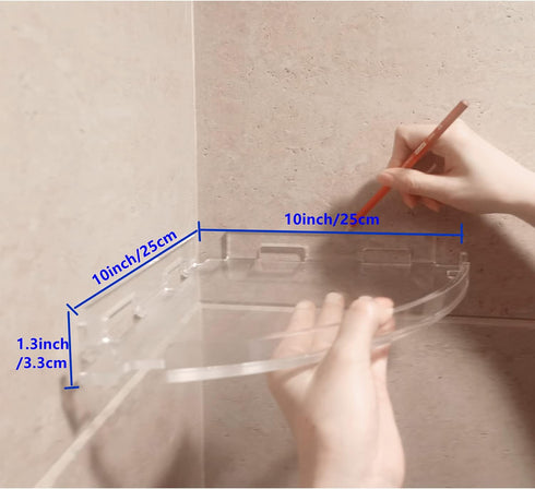 JiePai Acrylic Corner Shower Caddy Shelf with Hooks, 2 Pack Adhesive Wall Mounted Organizer for Shower & Kitchen Storage