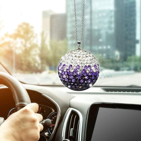Rear View Mirror Bling Crystal Ball Charms, Purple Car Accessories for Women