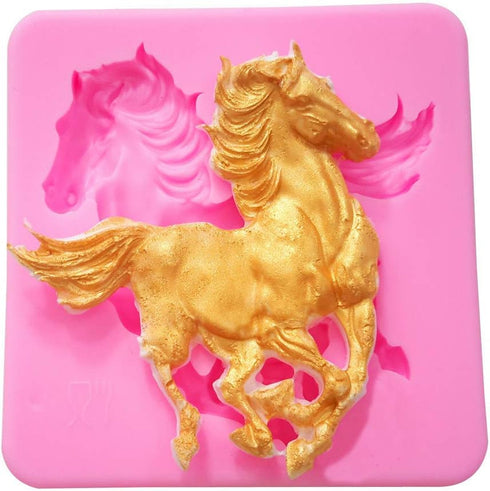 2Pcs Small Size Horse Fondant Mold - Silicone Chocolate Candy Gum Paste Cake Decorating Tool, Pink