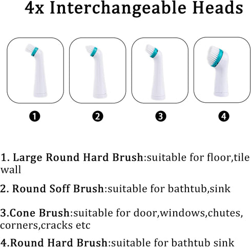 Electric Cleaning Brush with 4 in 1 Brush Heads, Cordless Motorized Brush for Bathroom, Kitchen & Tile