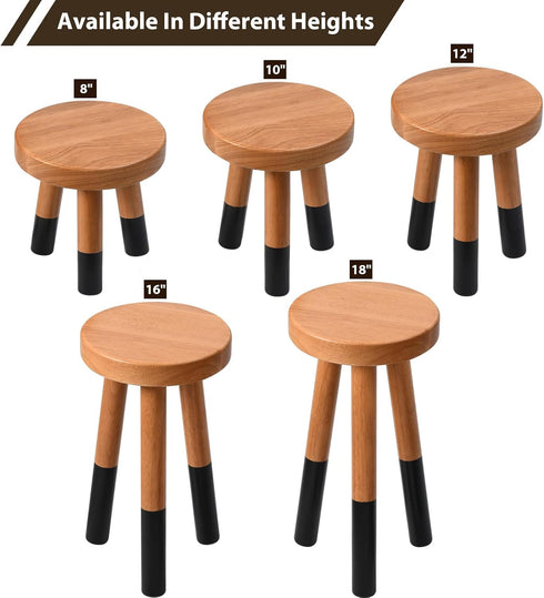 9" (10" Rubber Wood Round Plant Stand |Dip Dyed Black Stool, Wood Riser |Milking Stool H)