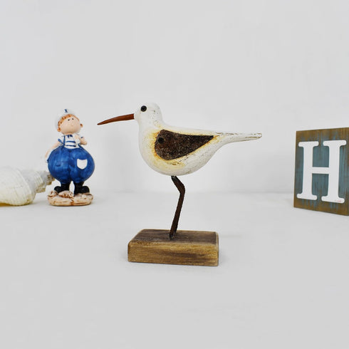 Wooden Sea Birds Decor, 4.1 Inch Wood Seagull Statue, Coastal Seabird Figurines for Home Garden Outdoor