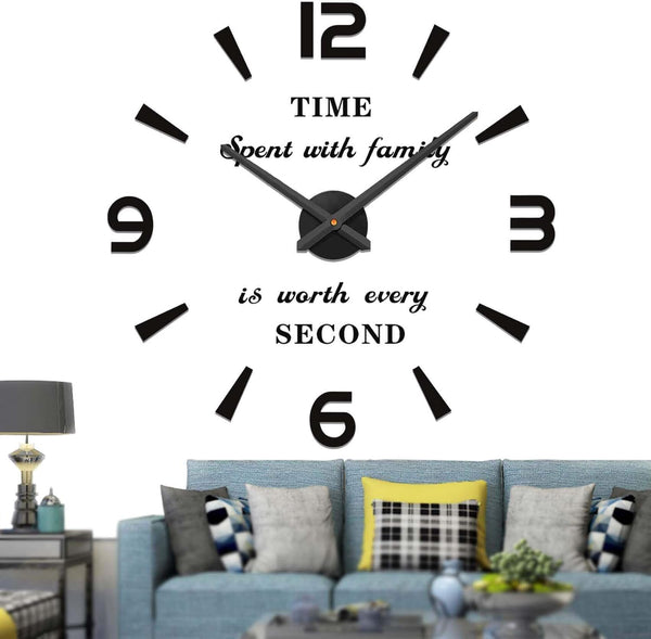 VANGOLD Oversized Wall Clock, Decorative Wall Clocks for Living Room Decor, Battery Operated, Black