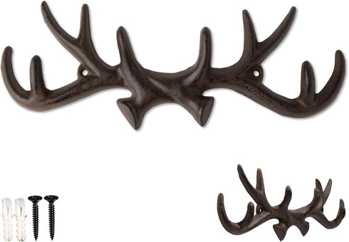 Comfify Vintage Cast Iron Deer Antlers Wall Mounted Hooks, Antique Finish, Rust Brown