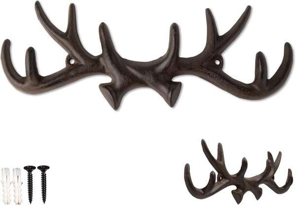 Comfify Vintage Cast Iron Deer Antlers Wall Mounted Hooks, Antique Finish, Rust Brown