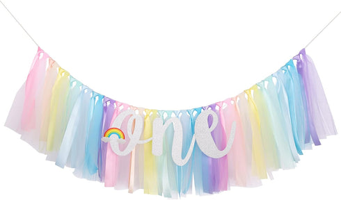 MIAUL 1st Pastel Rainbow Highchair Banner for Baby - Party Theme Pull Flag, High Chair Fabric Garland, First Birthday