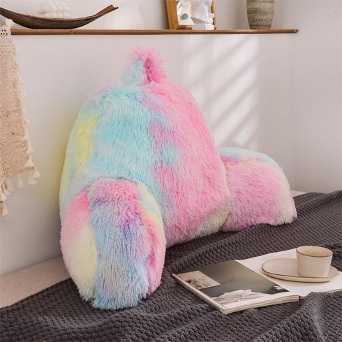 Aimuan Reading Pillow Bed Rest Pillow with Arms Rabbit Fur Cushion for Adults Teens Incline Rest Sitting up & Sleeping