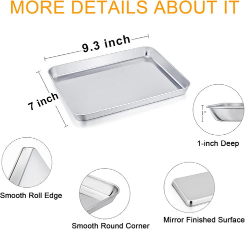 TeamFar Pure Stainless Steel Toaster Oven Pan - 7''x9.3''x1'', Heavy Duty, Dishwasher Safe