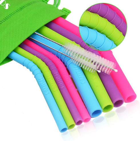Walfos Reusable Silicone Straw, 2 Size Flexible Drinking Straws for Smoothies, BPA Free, 4 Wide + 4 Regular