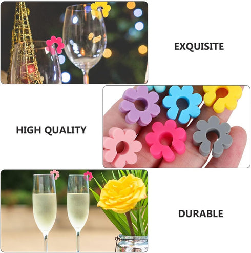 UPKOCH Flower Glass Markers Glass Drink Markers 16pcs Floral Wine Flower Wine Charms Flower Drink Markers Wine Glass Charms Charms Silicone Flower Party Drink Charms Martini Glasses