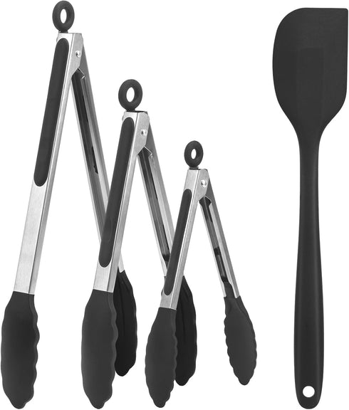 Kitchen Tongs for Cooking, Locking Silicone Tongs, Stainless Steel Serving Tongs, 7, 9, and 12 In Locking Food Tong