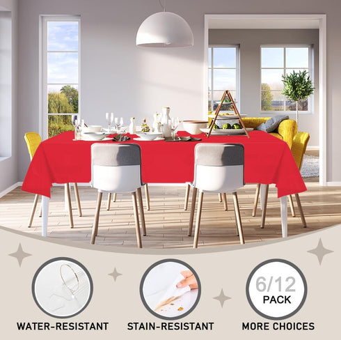 D&Z Disposable Plastic Table Cloth, 12 Pack Red Rectangle Tablecloth, 54 x 108 Inch for Party, Picnic