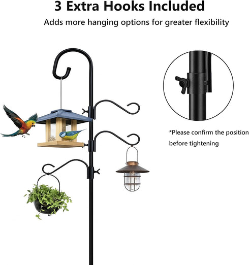 61 Inch 5 Hummingbird Shepherds Hooks for Outdoor Heavy Duty, Adjustable Bird Feeder Pole with Prong Base, Feeder Stand