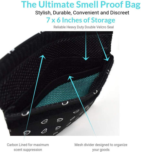 HarperLynn x Formline Smell Proof Bag, 7"x6" Heart Pattern - Premium Odor Proof Travel Pouch with Mesh Divider