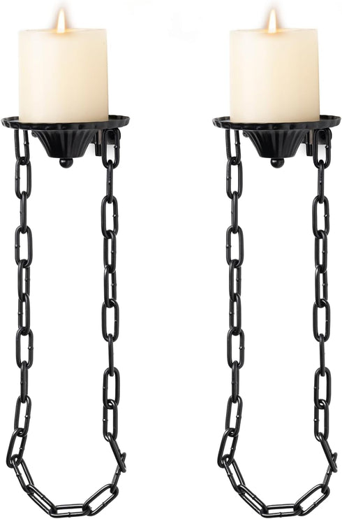 Sconce(Set 2)-Medieval Candle of Metal Wall Decorations-Gothic Retro Chain Wall Candle Sconces-Black Wall Sconces