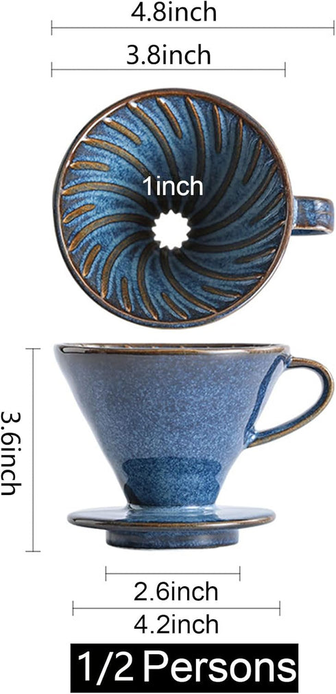 Ceramic Coffee Dripper Filter, 60 Angle Tapered Hand Brew Coffee Cup, Reusable Porcelain Pour Over Set for Home