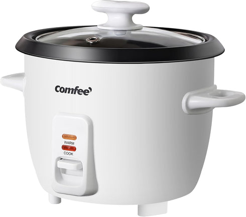 COMFEE' Rice Cooker, 6-Cup Cooked/3-Cup Uncooked, One Touch, Removable Non-Stick Bowl, White for Soups, Stews, Grains &