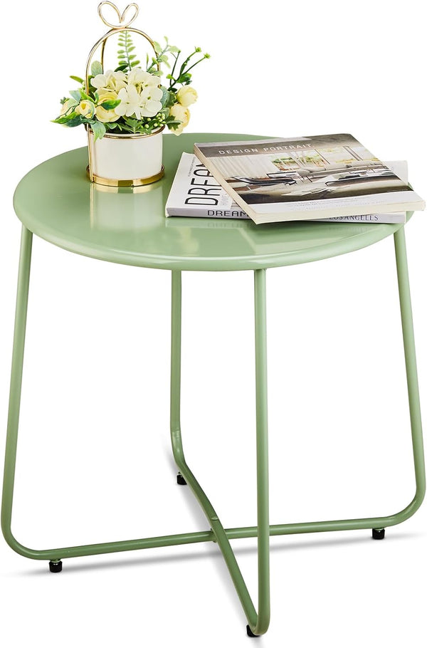 Outvita Indoor and Outdoor Side Table, Small Patio Side Table, Metal Round