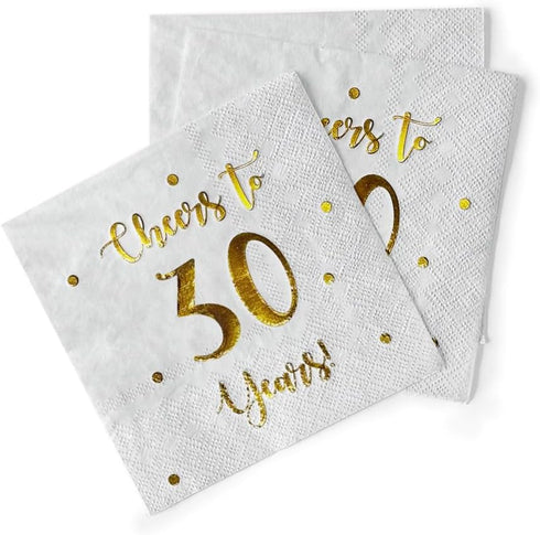 Cheers to 30 Years Cocktail Napkins, Happy 30th Birthday Decorations, 50-Pack