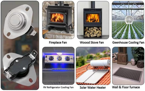 Thermostat Switch for Fireplace Blower Fan, Temp Sensor for Wood Stove, Snap Disc Thermal Control (120°F ON, 105°F Off)