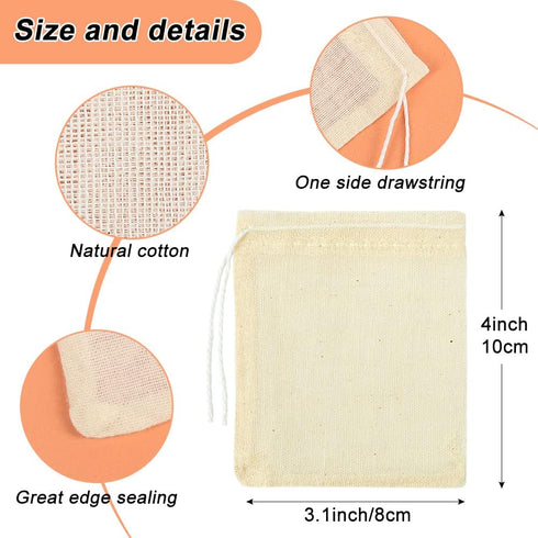 YQL Spice Bags for Cooking,30PCS 3x4 Inch Muslin Bags with Drawstring Tea Filter Bags Cheesecloth Bags for Straining Reusable Natural Cotton Sachet/Herb Bags