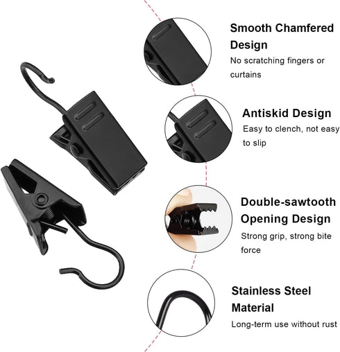 Coideal Small Curtain Clips Hooks, 100 Pack Black Metal for Hanging Christmas String Lights and Art Display