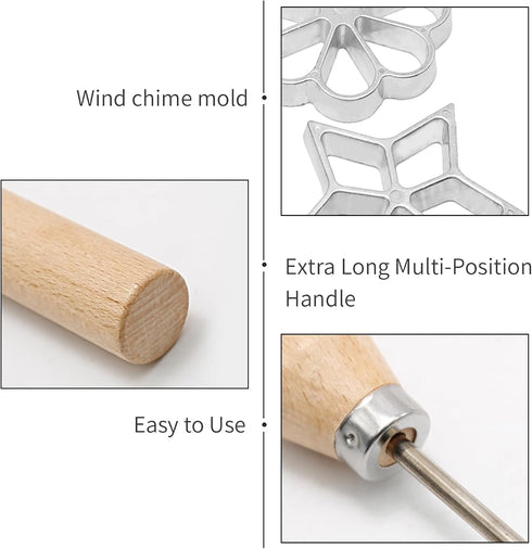 Rosette Iron with Wooden Handle, Stainless Steel Baking Tool for Rosette, Ravioli, Empanada, Cookie Cutters
