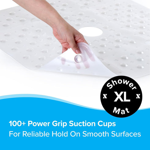 SlipX Solutions 27" Oversize Square Shower Mat - Non-Slip Mat for Elderly & Kids, Machine Washable, White Pearl