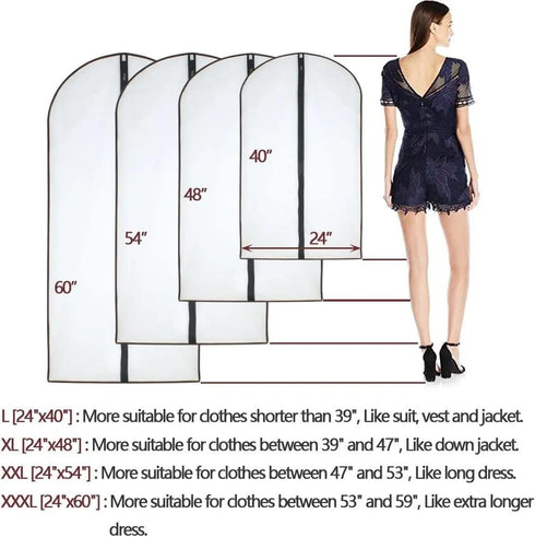 Garment Bags for Hanging Clothes 12 PCS Transparent Waterproof Dustproof Storage for Closet, Full Zipper Suit Covers