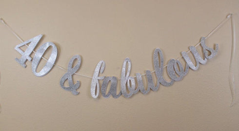 All About Details 40 & Fabulous Cursive Banner - 1 Set, 40th Birthday Banner (Silver)