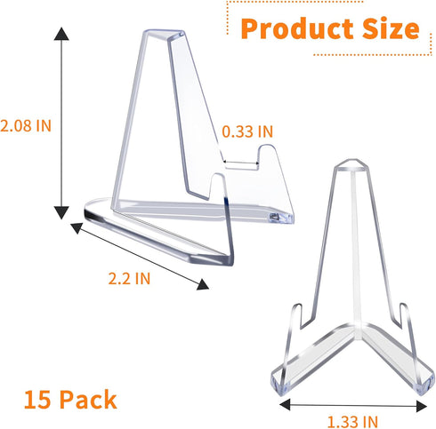 15 Pack Card Display Stands - Acrylic Clear Mini Stands for Sports Cards, Challenge Medals, and Trading Cards