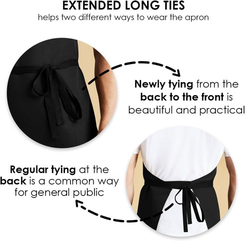 Unisex Bib Aprons - 100% Polyester Chef Apron with Extra Long Ties, Cooking Apron for Men Women