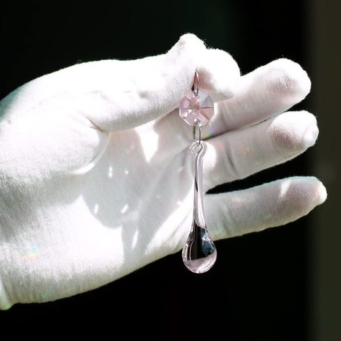 12pcs 53mm Raindrop Crystal Chandelier Prisms Parts, Hanging Crystals Beads for Chandeliers, Home Decoration (Pink)