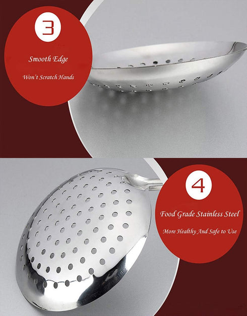 TENTA KITCHEN Stainless Steel Skimmer/Slotted Spoon/Strainer Ladle Dia 16CM with Heat Resistant ABS Handle
