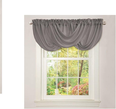 Lush Decor Lucia Elegant Waterfall Valance, Soft Polyester Window Curtain for Living Room, Gray