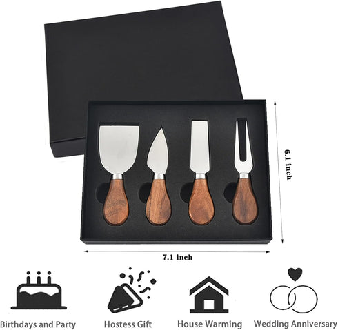 4Pcs Cheese Knife Set, Stainless Steel Knives with Acacia Wood Handle, Charcuterie Knife Set for Parties